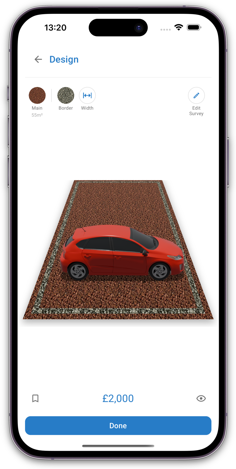 Driveway design tool with material and border selection